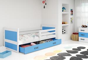 Detská posteľ RICO P1 COLOR + ÚP + matrace + rošt ZDARMA, 90x200 cm, bialy, blankytná