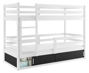 Detská poschodová posteľ ERYK 1 + úložný priestor + matrac + rošt ZADARMO, 80x190 cm, biela/čierna