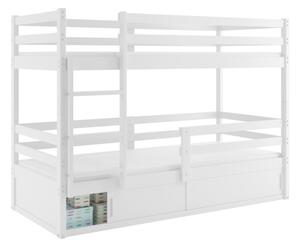 Detská poschodová posteľ ERYK 1 + úložný priestor + matrac + rošt ZADARMO, 80x190 cm, biela/biela