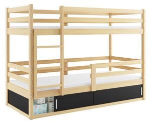Detská poschodová posteľ ERYK 1 + úložný priestor + matrac + rošt ZADARMO, 80x190 cm, borovica/čierna