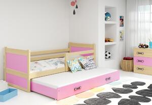 Detská posteľ FIONA P2 + matrac + rošt ZADARMO, 80x190 cm, borovica/zelená