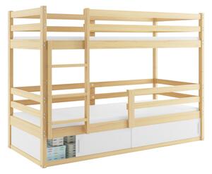 Detská poschodová posteľ ERYK 1 + úložný priestor + matrac + rošt ZADARMO, 80x190 cm, borovica/biela
