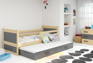 Detská posteľ FIONA P2 + matrac + rošt ZADARMO, 90x200 cm, borovica/zelená