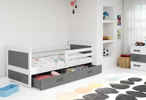 Detská posteľ RICO P1 COLOR + ÚP + matrace + rošt ZDARMA, 90x200 cm, bialy, grafit