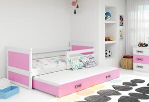Detská posteľ RICO P2 + matrac + rošt ZADARMO, 90x200 cm, bialy, ružová