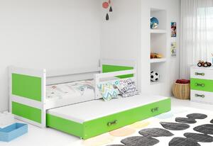 Detská posteľ RICO P2 + matrac + rošt ZADARMO, 90x200 cm, bialy, zelená