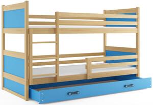 Poschodová posteľ RICO 2 COLOR + úložný priestor + matrace + rošt ZDARMA, 80x190 cm, borovica, blankytná