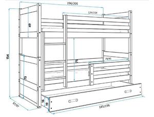 Poschodová posteľ RICO 2 COLOR + úložný priestor + matrace + rošt ZDARMA, 90x200 cm, biely, zelená