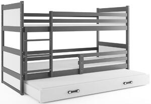 Poschodová posteľ FIONA 3 COLOR + matrac + rošt ZDARMA, 80x190 cm, grafit/biela