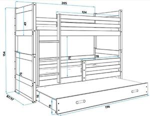 Poschodová posteľ RICO 3 COLOR + matrac + rošt ZDARMA, 80x190 cm, grafit, biela