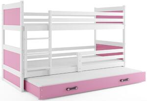 Poschodová posteľ RICO 3 COLOR + matrac + rošt ZDARMA, 80x190 cm, biely, ružová