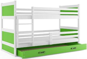 Poschodová posteľ RICO 2 COLOR + úložný priestor + matrace + rošt ZDARMA, 80x190 cm, biely, zelená