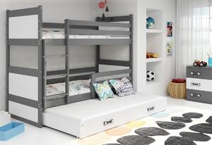 Poschodová posteľ FIONA 3 COLOR + matrac + rošt ZDARMA, 90x200 cm, grafit/biela