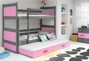Poschodová posteľ RICO 3 COLOR + matrac + rošt ZDARMA, 80x190 cm, biely, ružová