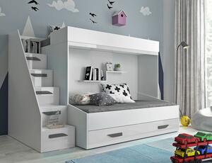 Detská poschodová posteľ s úložným priestorom Derry - biela/šedé úchyty