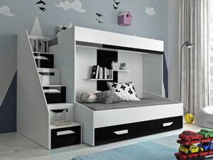 Detská poschodová posteľ s úložným priestorom Derry - biela/čierna