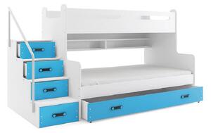 Poschodová posteľ MAX 3 COLOR + úložný priestor + matrac + rošt ZADARMO, 120x200, biely, blankytná