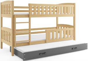 Poschodová posteľ FLORENT 3 + matrac + rošt ZADARMO, 80x190 cm, borovica, grafitová