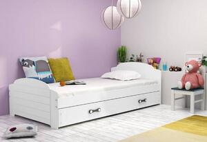 Detská posteľ DOUGY P2 + matrac + rošt ZADARMO, 90x200, biela+biela