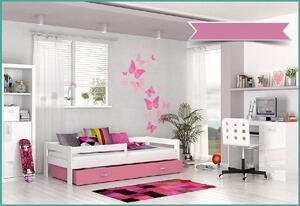 Detská posteľ HUGO P1 COLOR s farebnou zásuvkou+matrac, 80x160, bialy/ružový