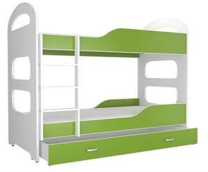 Detská poschodová posteľ PATRIK 2 COLOR 180x80 cm, biely/zelený