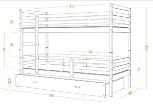 Detská poschodová posteľ RACEK B 2 COLOR + rošt+matrac ZDARMA, 184x80, šedý/zelený
