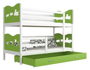 Detská poschodová posteľ FOX 2 COLOR, 190x80 cm, biely/zelený - vláčik
