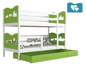 Detská poschodová posteľ FOX 2 COLOR, 190x80 cm, biely/šedý - srdiečka