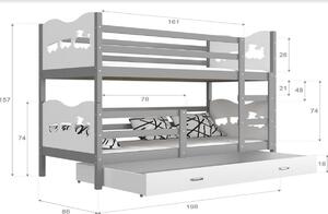 Detská poschodová posteľ FOX 2 COLOR, 190x80 cm, biely/šedý - srdiečka