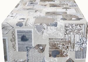 Behúň patchwork so šedohnedými srdiečkami 50x150 cm MADE IN IITALY