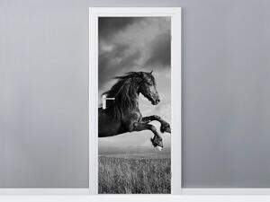 Gario Fototapeta na dvere Tajomný čierny kôň Veľkosť: 95 x 205 cm, Materiál: Samolepiaca