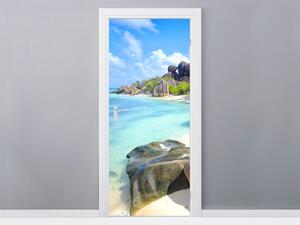 Gario Fototapeta na dvere Tropický ostrov La Digue Veľkosť: 95 x 205 cm, Materiál: Samolepiaca