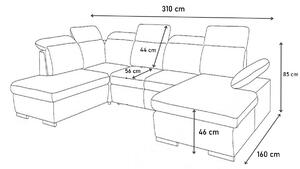 Rozkladacia sedačka do U NORRIS, lavá, 310x85x160 cm, jasmine29/soft33