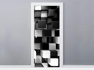 Gario Fototapeta na dvere Čierno-biele 3D kocky Veľkosť: 95 x 205 cm, Materiál: Samolepiaca