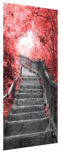 Gario Fototapeta na dvere Schody v červenom lese Veľkosť: 95 x 205 cm, Materiál: Samolepiaca
