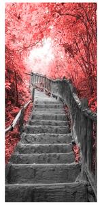 Fototapeta na dvere Schody v červenom lese Materiál: Samolepiaca, Rozmery: 95 x 205 cm