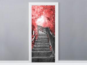 Fototapeta na dvere Schody v červenom lese Materiál: Samolepiaca, Veľkosť: 95 x 205 cm