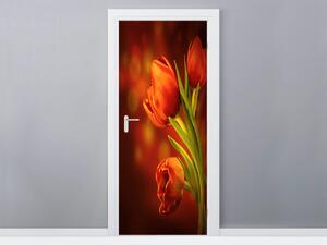 Gario Fototapeta na dvere Tajomné červené tulipány Veľkosť: 95 x 205 cm, Materiál: Samolepiaca