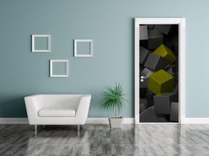 Gario Fototapeta na dvere Čierno - zelené kocky 3D Veľkosť: 95 x 205 cm, Materiál: Samolepiaca
