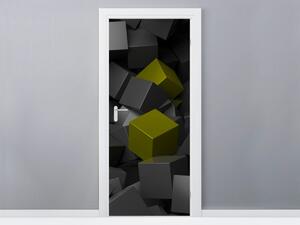 Gario Fototapeta na dvere Čierno - zelené kocky 3D Veľkosť: 95 x 205 cm, Materiál: Samolepiaca