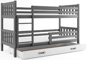 Poschodová posteľ CARINO 2 + úložný priestor + matrac + rošt ZADARMO, 190x80, grafit, biela