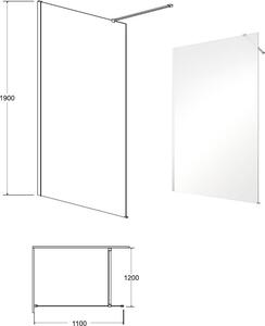 Besco Eco-N Black stena sprchovacieho kúta 110 cm čierna matný/sklo priehľadné ENB-110-195C