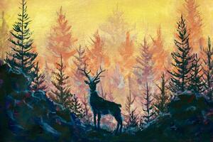 Tapeta umelecká lesná maľba