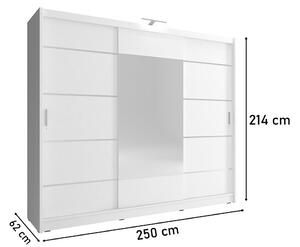 Šatníková skriňa WHITNEY 250 ALU, + LED, 62x214x250 cm, biely