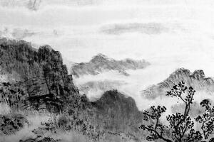 Tapeta čiernobiela čínska maľba krajiny