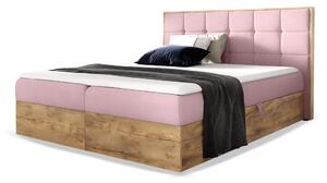 Wilsondo Čalúnená boxspring manželská posteľ WOOD 1 s úložným priestorom - ružová Kronos Rozmer: 140x200