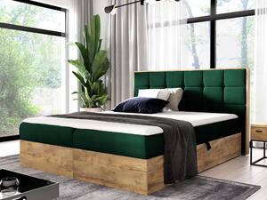 Wilsondo Čalúnená boxspring manželská posteľ WOOD 1 s úložným priestorom - zelená Kronos Rozmer: 140x200