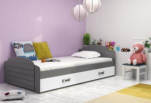 Detská posteľ DOUGY P2 + matrac + rošt ZADARMO, 90x200, grafit+biela