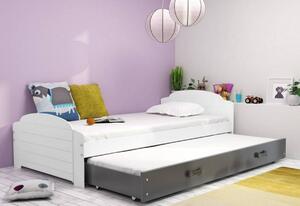 Detská posteľ DOUGY P2 + matrac + rošt ZADARMO, 90x200, biela+grafitová