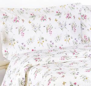 Goldea krepové posteľné obliečky - vzor 949 farebné lúčne kvety na bielom 140 x 220 a 70 x 90 cm